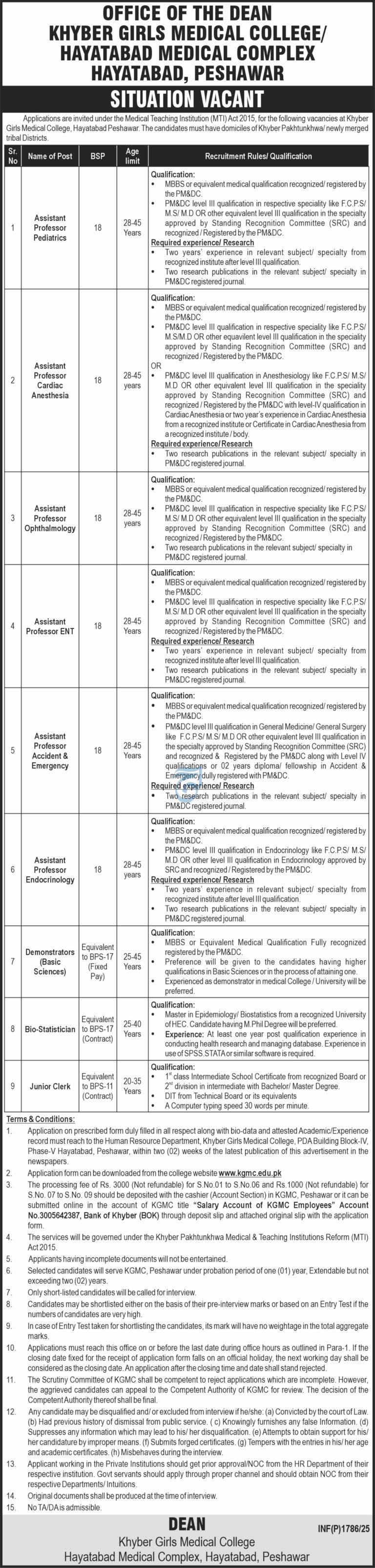 KGMC Peshawar Jobs 2025