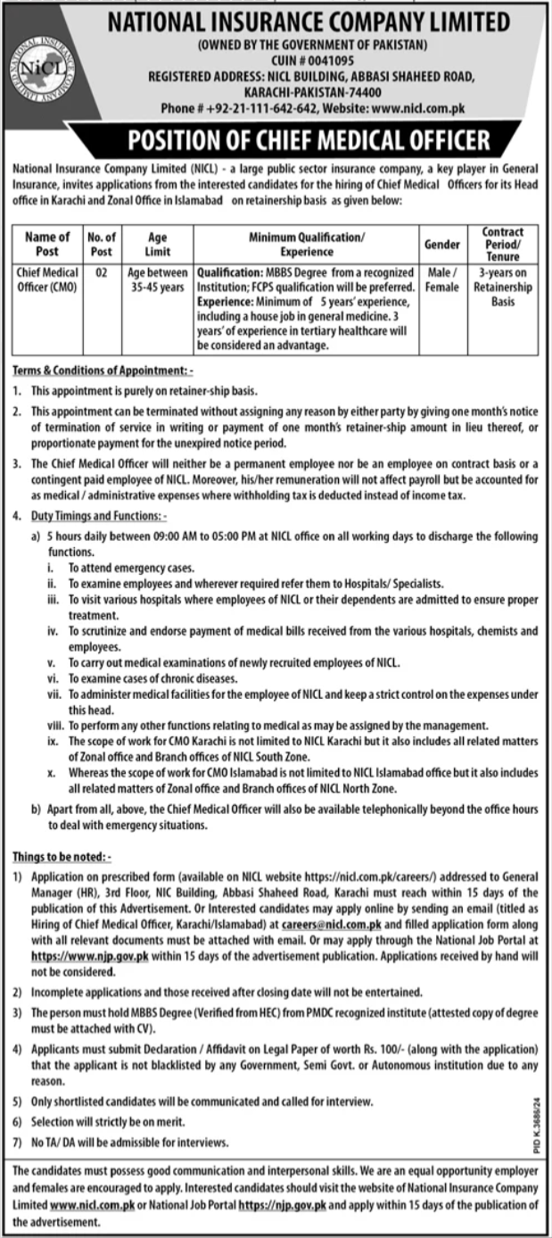 NICL Chief Medical Officer jobs 2025