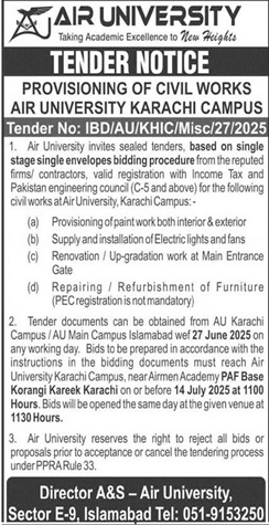 Air University Karachi Tender 2025