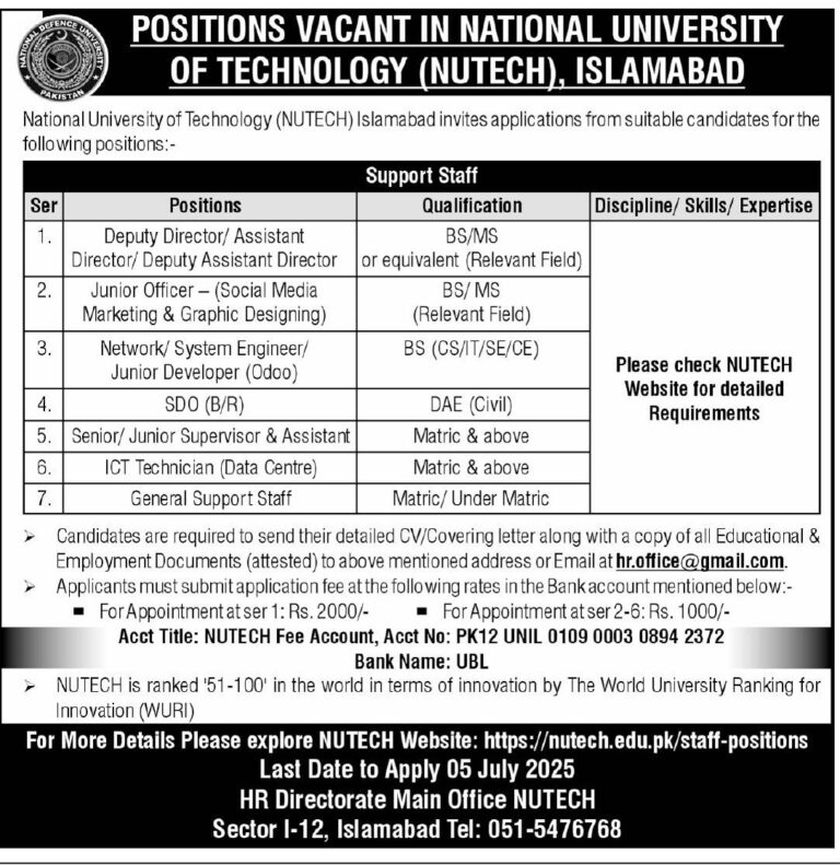 UTECH Islamabad Jobs 2025