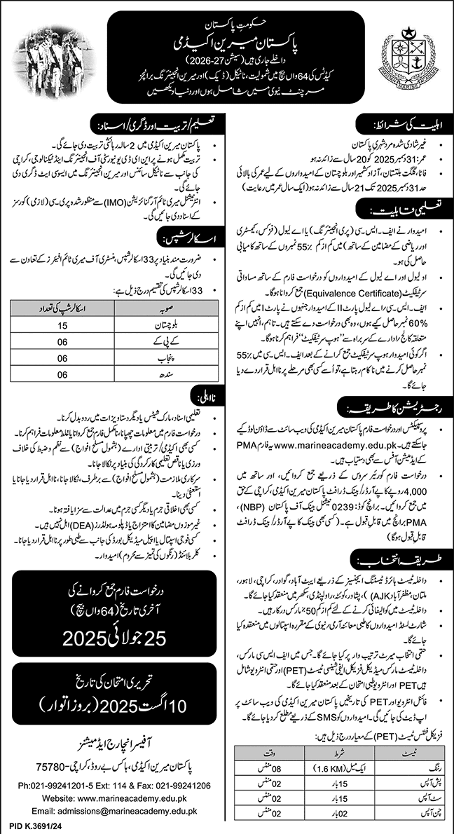 Pakistan Marine Academy Jobs 2025
