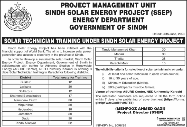 Sindh Solar Technician Training 2025