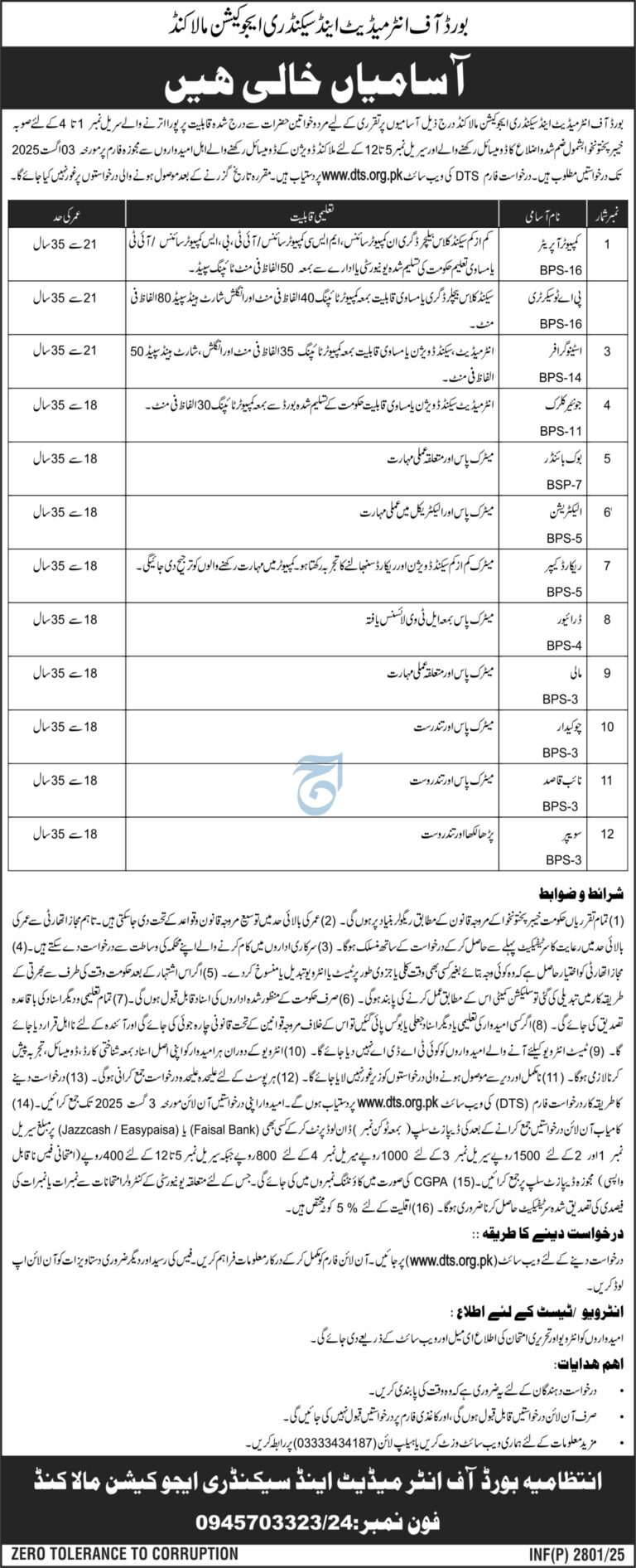 Board Of Intermediate and Secondary Education BISE Jobs 2025