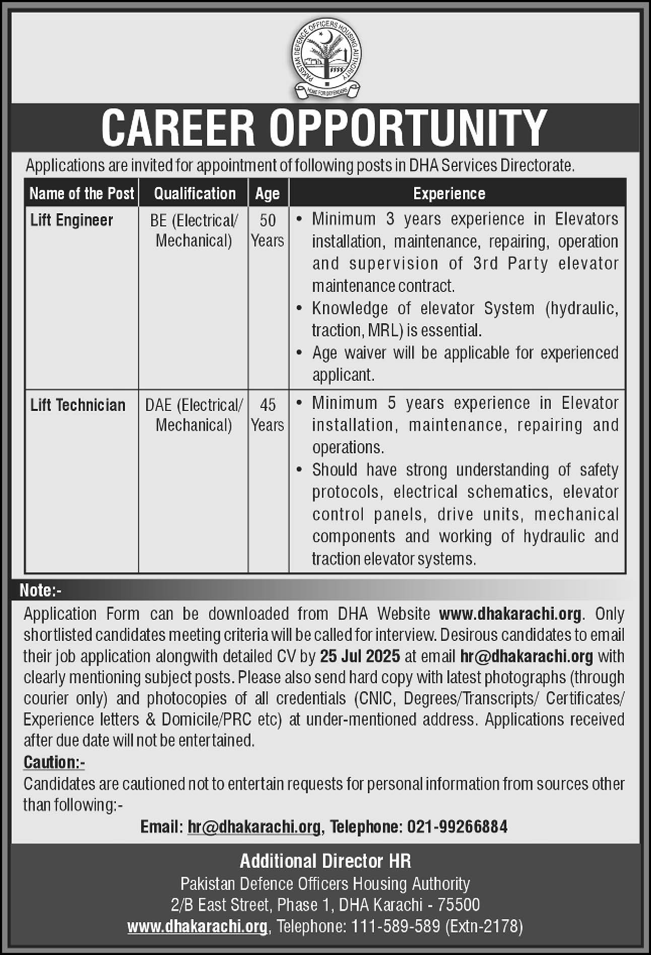 DHA Karachi Jobs 2025