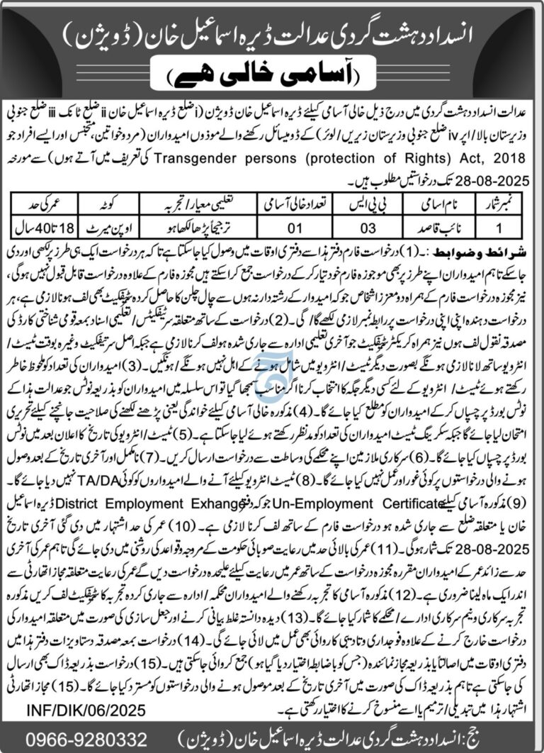 Anti Terrorism Court Jobs 2025