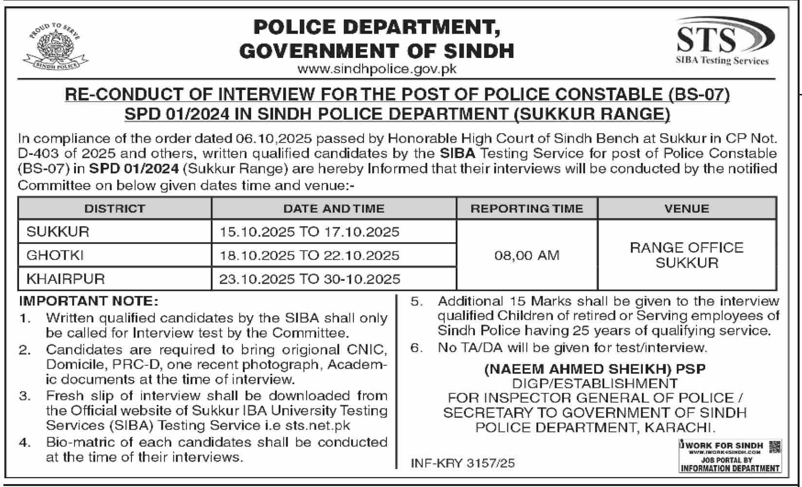 Sindh Police Jobs 2025