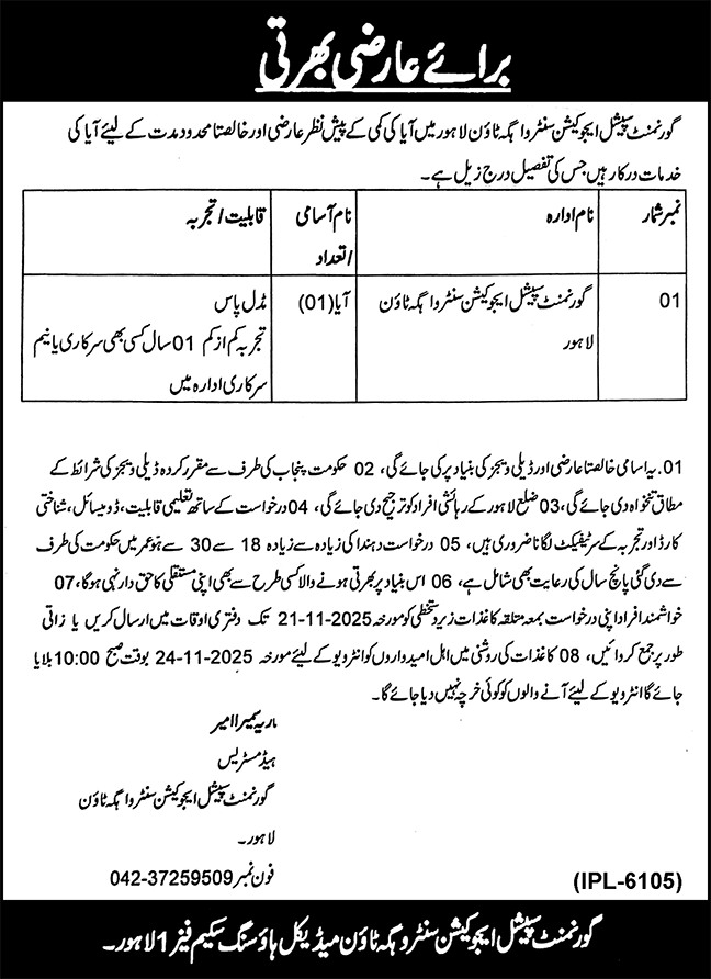 Government Special Education Centre Lahore Jobs 2025