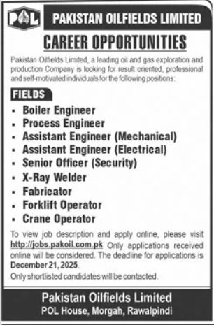 Pakistan Oilfields Limited (POL) Jobs 2025