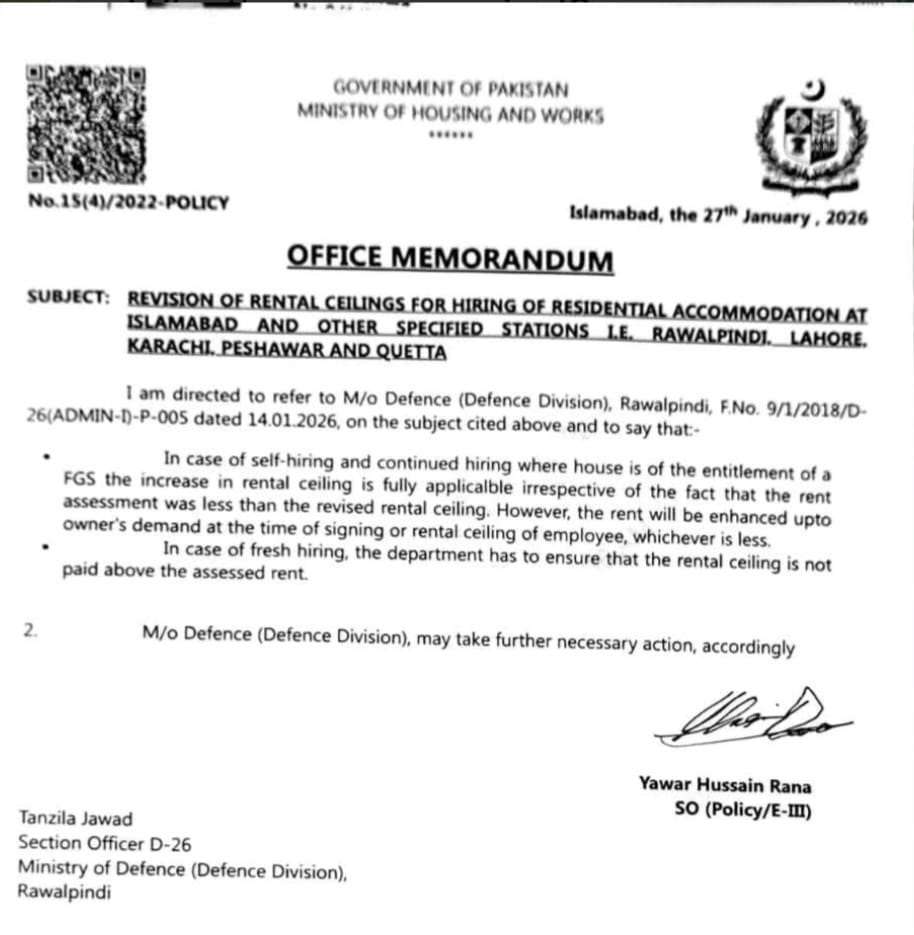 Notification Revision Rental Ceiling for Hiring (Assessment Less Rates) 